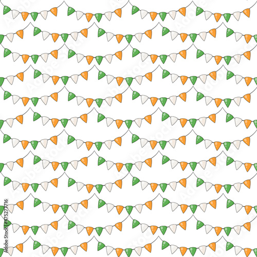 Festive irish triangular flags on a rope vector seamless pattern. St Patrick's Day ornament.