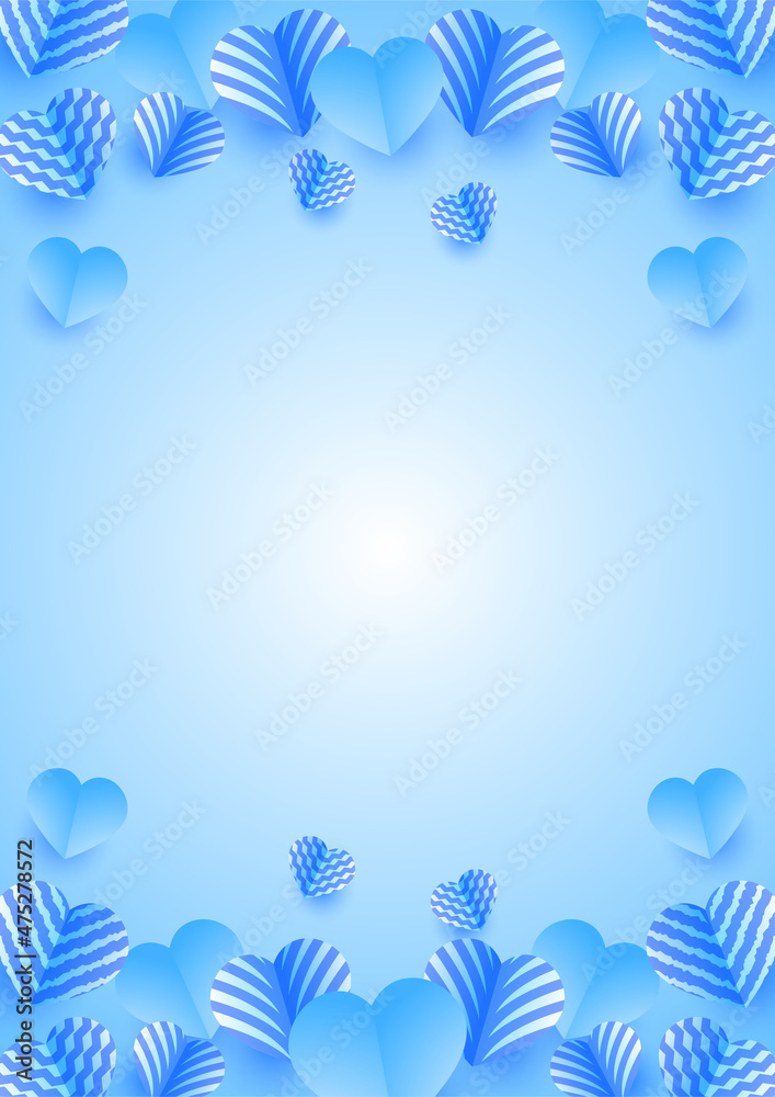 Happy Valentine day blue Papercut style Love card design background