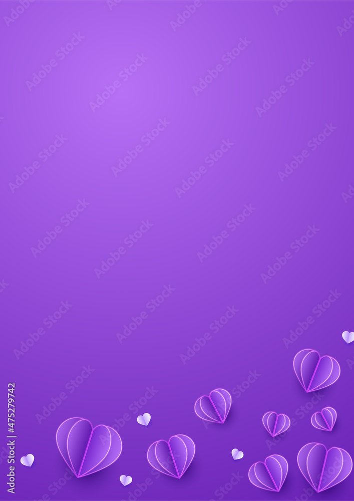 Happy Valentine day purple Papercut style Love card design background