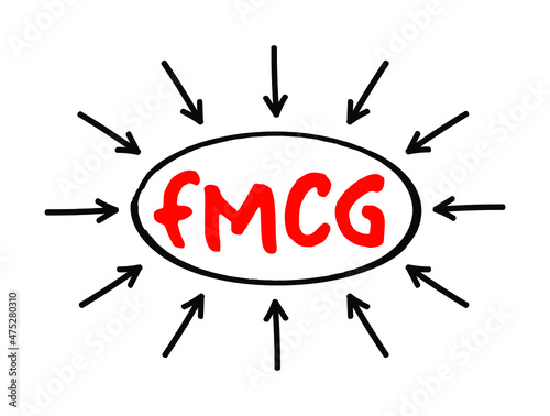 FMCG - Fast Moving Consumer Goods acronym text with arrows, business concept for presentations and reports