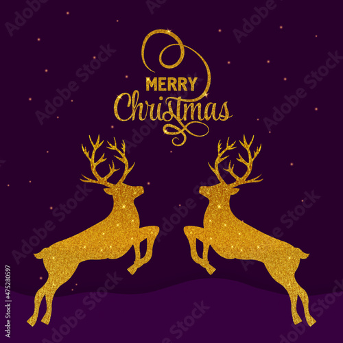 Christmas gold glitter elements. Deer with Golden sparkles on black background. Vector illustration EPS 10