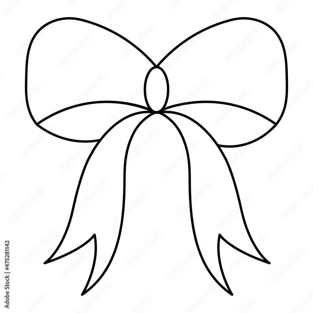 Decorative bow. Sketch. Decoration for a gift, surprise, bouquet with ribbons. The ribbon is beautifully tied. Knot. Vector illustration. Coloring book for children. Valentines Day, birthday, wedding. Decorative bow. Sketch. Decoration for a gift, surprise, bouquet with ribbons. The ribbon is beautifully tied. Knot. Vector illustration. Coloring book for children. Valentines Day, birthday, wedding.