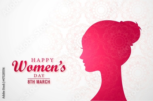 Beautiful female face womens day card background