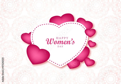 Happy womens day beautiful heart greeting card background