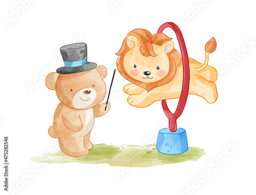 Cute animals lion jumping illustration