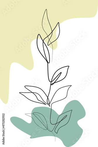 One single line drawin of plant vector illustration. Tropical leaves style, abstract floral concept for poster, wall decor print