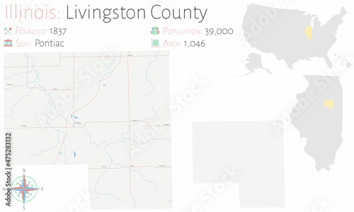 Large and detailed map of Livingston county in Illinois, USA.
