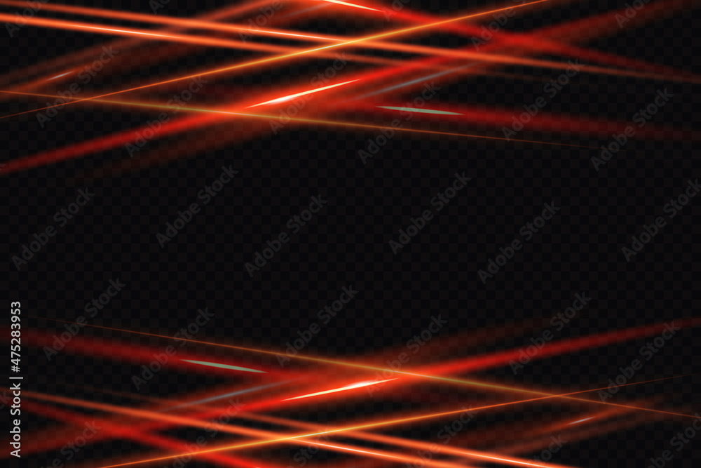 Set of red horizontal lens flares. Laser beams, horizontal light beams. Beautiful highlights. Glowing stripes on a dark background. Set of red horizontal lens flares. Laser beams, horizontal light beams. Beautiful highlights. Glowing stripes on a dark background.