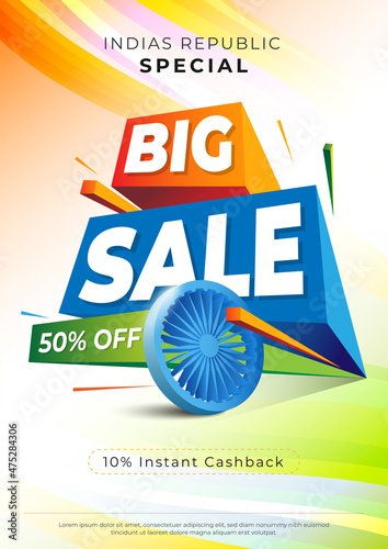 Indian Republic Day Big Sale A4 Poster Design Template with 50% Discount Tag