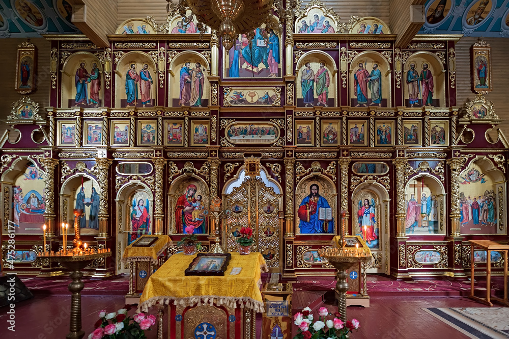 Interior of Manyava Skete of the Exaltation of the Holy Cross, known as Ukrainian Athos in Carpathians of western Ukraine
