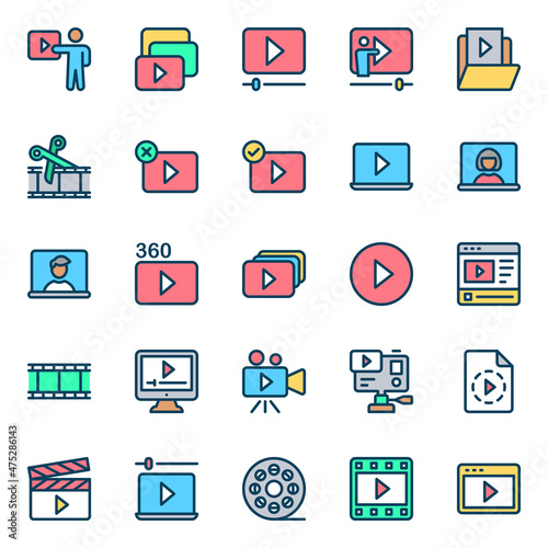 Filled outline icons for video content.
