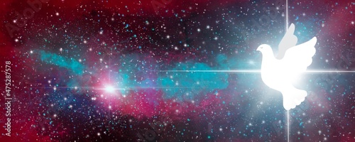 Spazio cosmico colomba bianca pasquale. Sfondo banner stelle galassia  photo