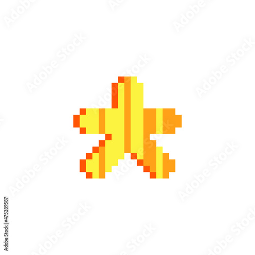 Gold star. Pixel art style. 8-bit. Isolated abstract vector illustration. Element design for mobile app, sticker, web, logo. Game assets. 