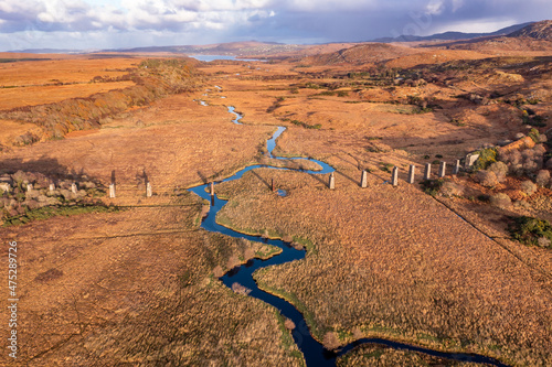 Aerial view of the Owencarrow Railway Viaduct by Creeslough in County Donegal - Ireland photo