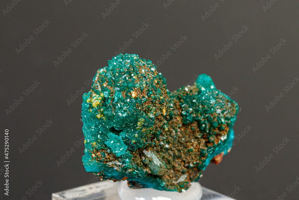 Macro mineral stone Dioptase Pyromorphite on a black background Macro mineral stone Dioptase Pyromorphite on a black background