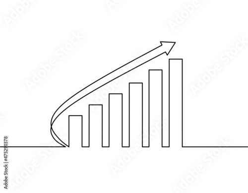 Continuous line drawing of graph and arrow, growth graph business, object one line, single line art, 3d, vector illustration
