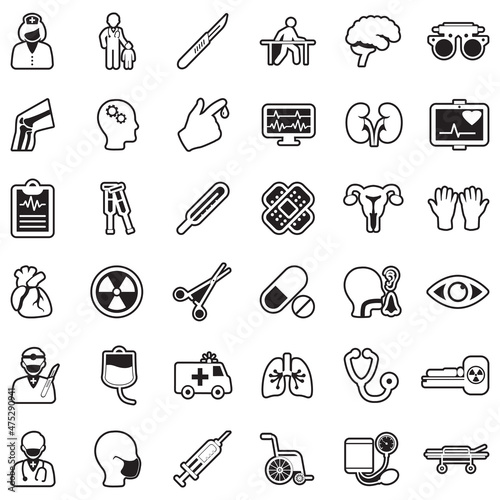Hospital Icons. Line With Fill Design. Vector Illustration.