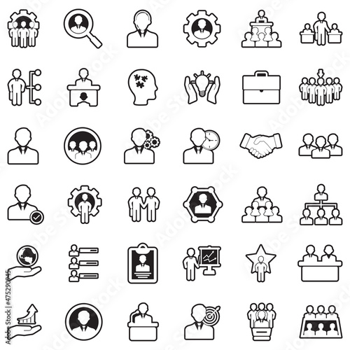 Human Resources And Management Icons. Line With Fill Design. Vector Illustration.