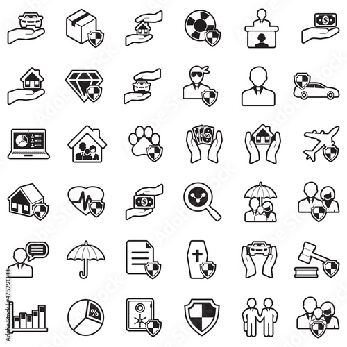 Insurance Icons. Line With Fill Design. Vector Illustration.