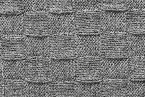 Gray knitted wool pattern texture background. Handmade Knitwear. Checkered textured background