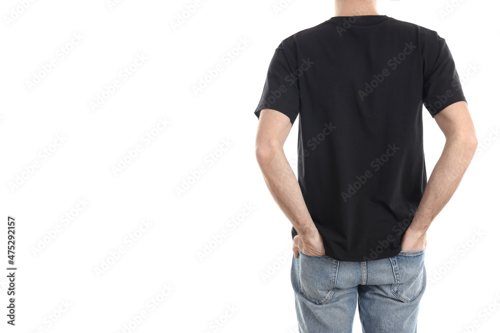 Man in blank black t-shirt isolated on white background Man in blank black t-shirt isolated on white background