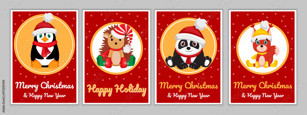 Christmas Holiday cards Set of Christmas and New Year greeting cards. Vector illustration.