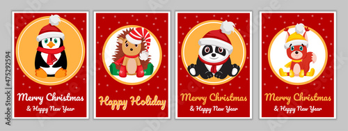 Christmas Holiday cards Set of Christmas and New Year greeting cards. Vector illustration.