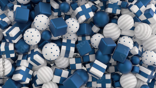3d background wallpaper with  white and blue christmas  balls and gifts (ID: 475292783)