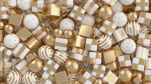 3d background wallpaper with christmas gold balls and gifts (ID: 475292789)