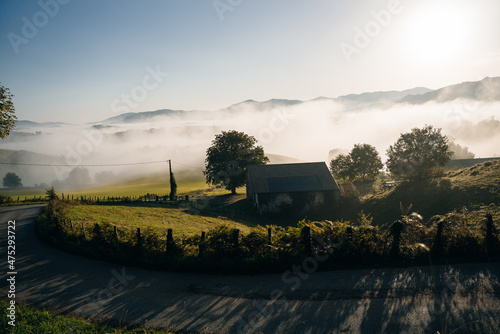 morning fog in the mountains of the Pyrenees photo