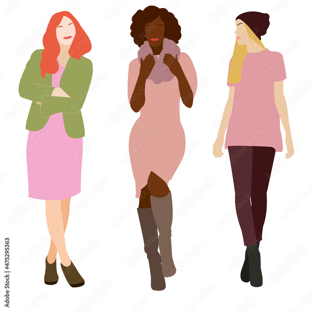 vector flat character stylish girls set vector flat character stylish girls set