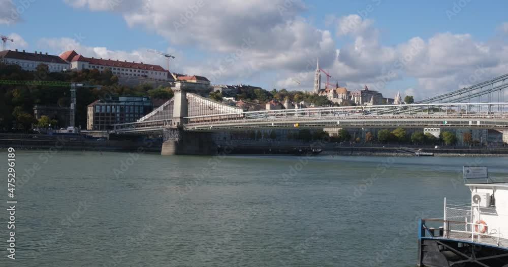 Chain Bridge over the Danube in Budapest with landmark on the waterfront Chain Bridge over the Danube in Budapest with landmark on the waterfront
