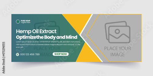 Hemp product cbd oil social media and cannabis sativa facebook cover template, 100% Editable