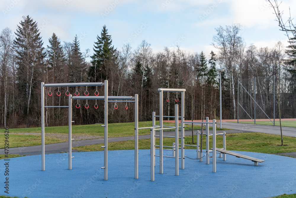 Gymnastic rings on the playground in the park