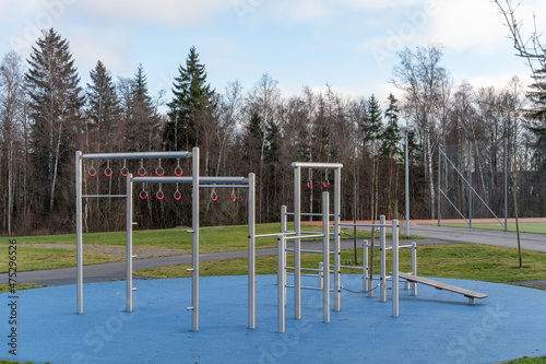 Gymnastic rings on the playground in the park