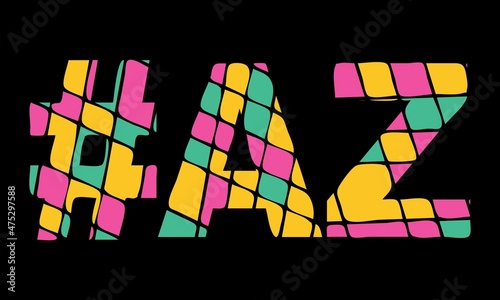 AZ Hashtag. Tricolor isolated letters from contrast flowing fluid shapes. 3 colored Hashtag #AZ is abbreviation for the US American state Arizona for social network, web resources, mobile app