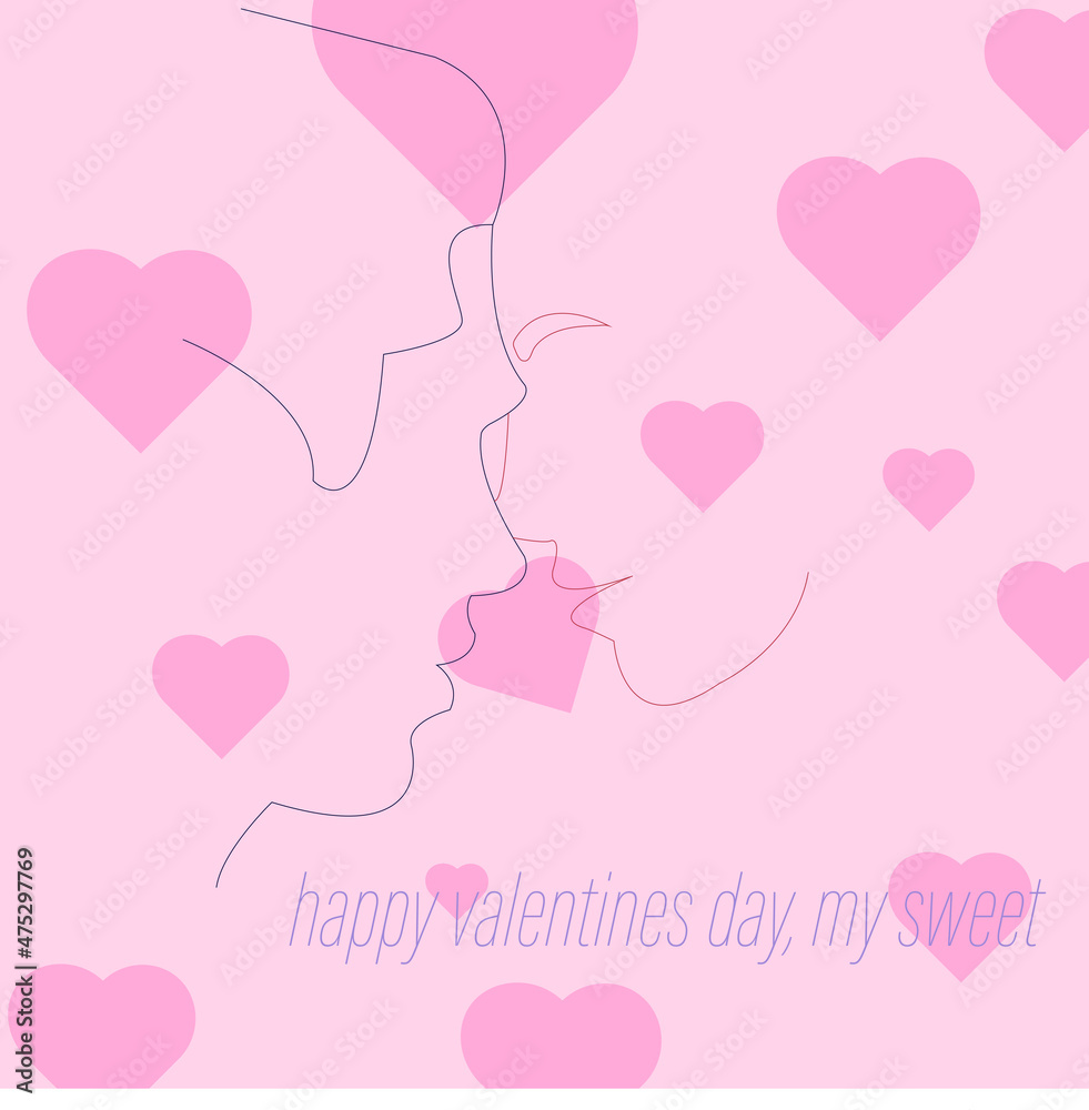 Valentines day line art pink card
