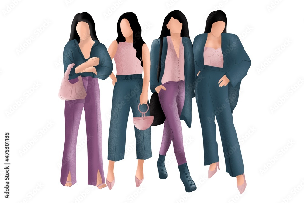 Obraz premium Abstract woman illustration isolated on white background. Modern young feminine woman portrait. Fashion minimal trendy people face in flat style. Handrawn woman illustrations.
