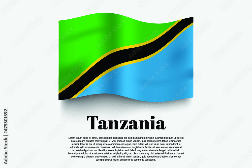 Fototapeta premium Tanzania flag waving form on gray background. Vector illustration.