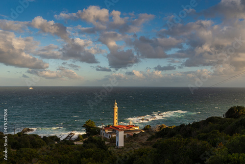 Punta Carnero lighthouse and the Strait of Gibraltar sunset view , Punta Carnero cape, Algeciras, Cádiz province, Andalusia, Spain