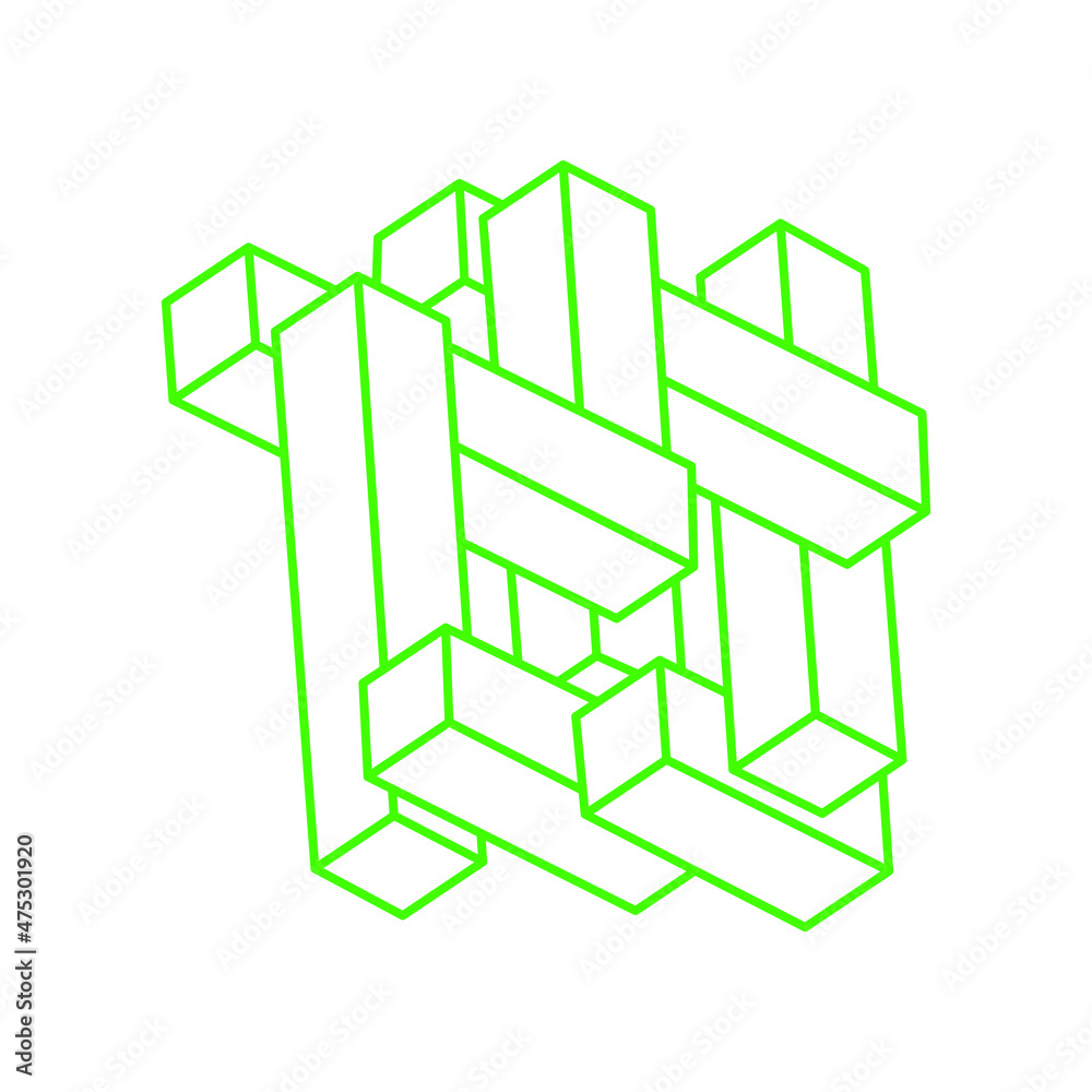 Optical illusion. Impossible shapes vector. Optical art objects. Logo. Geometric figures. Escher paradox.