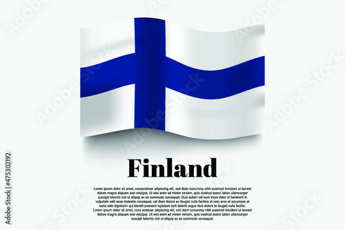 Finland flag waving form on gray background. Vector illustration.