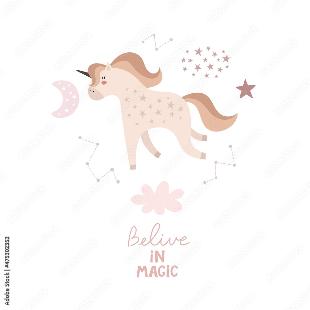 belive in magic. cartoon unicorn, hand drawing lettering, decor elements. colorful vector illustration, flat style. design for cards, t-shirt print, poster belive in magic. cartoon unicorn, hand drawing lettering, decor elements. colorful vector illustration, flat style. design for cards, t-shirt print, poster