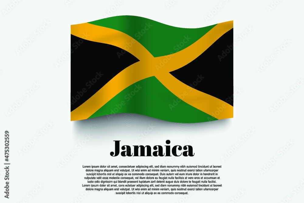 Fototapeta premium Jamaica flag waving form on gray background. Vector illustration.