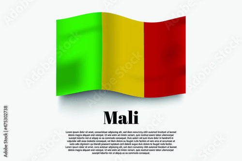 Mali flag waving form on gray background. Vector illustration.