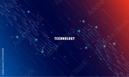 Abstract technology concept particle connection background with blue and red lights.