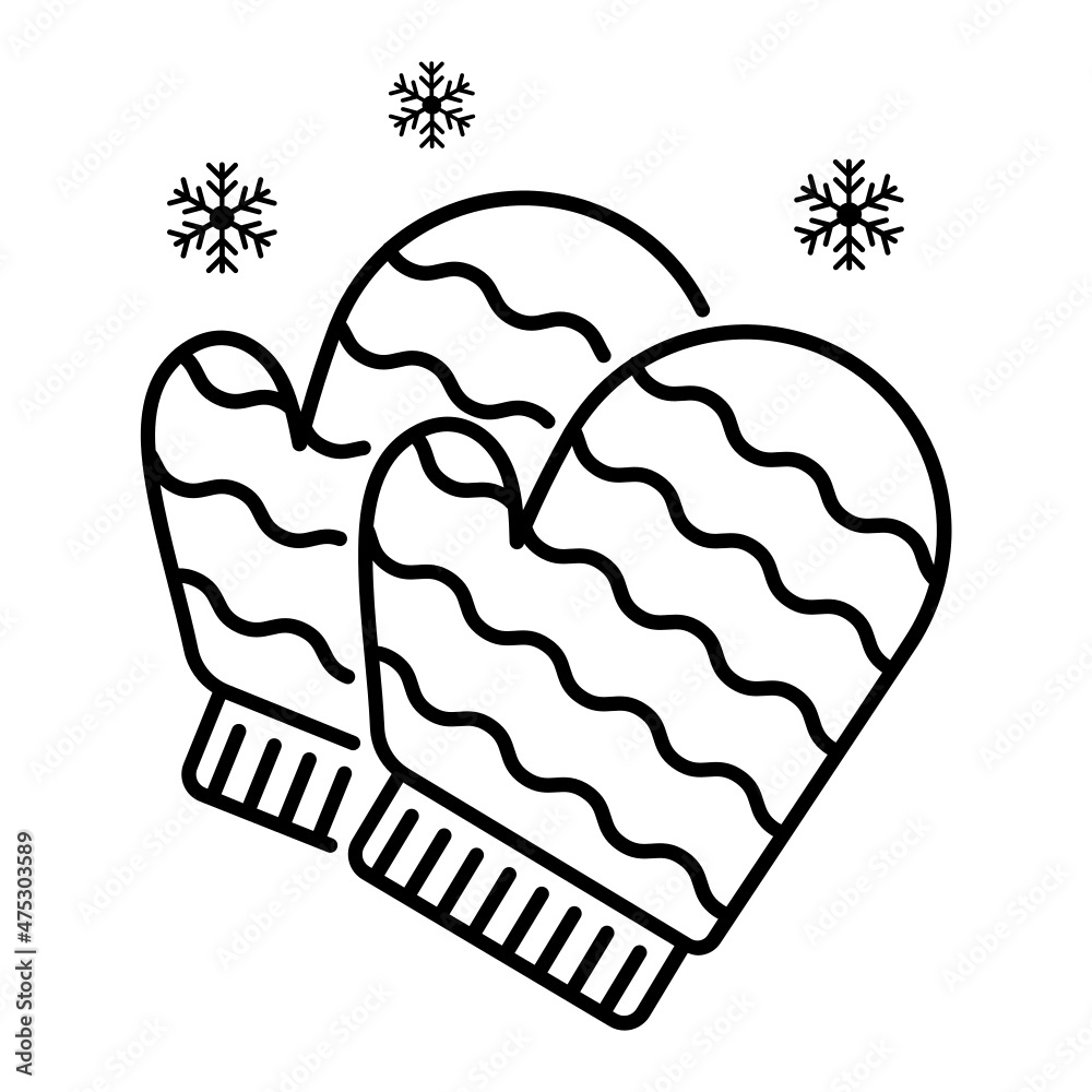 Handmade Knitted Mitten Concept, Hand Gloves Vector Line Icon Design, Winter Season activities Symbol, Coldest Weather Sign, Snow and frost Stock Illustration Handmade Knitted Mitten Concept, Hand Gloves Vector Line Icon Design, Winter Season activities Symbol, Coldest Weather Sign, Snow and frost Stock Illustration