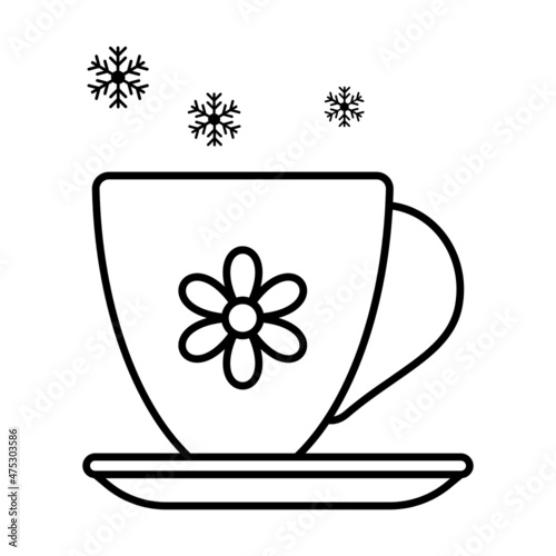 Warm Spiced Vanilla Tea Concept, Vector Line Icon Design, Winter Season activities Symbol, Coldest Weather Sign, Snow and frost Stock Illustration