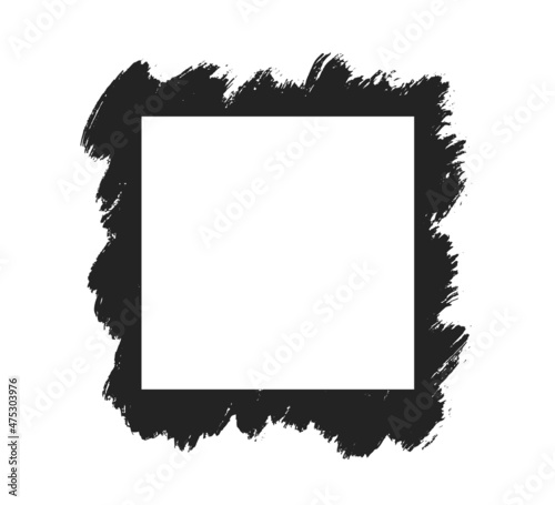 Grunge stencil square frame with brush painted frame. Template with brush stroke. Rectangular border with grunge overlay. Vector illustration isolated on white background.