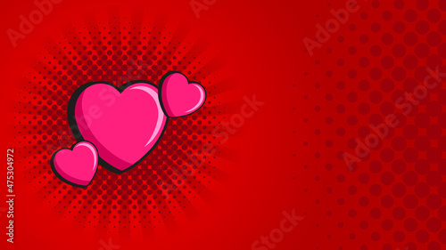 Retro Red Pop Art background for Valentine's day. Vector Background with radial lines and dots with heart symbol